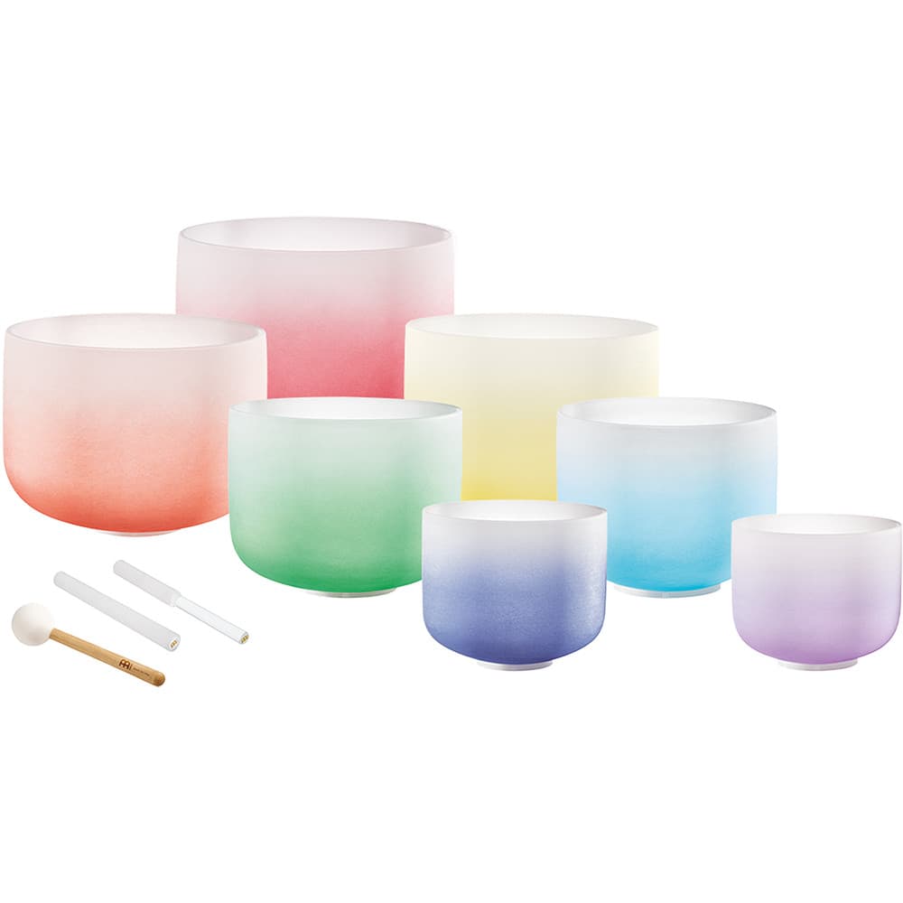 Color-Frosted Crystal Singing Bowl Chakra Set 7 pcs - B4/A4/G4/F4/E4/D4/C4/440 Hz